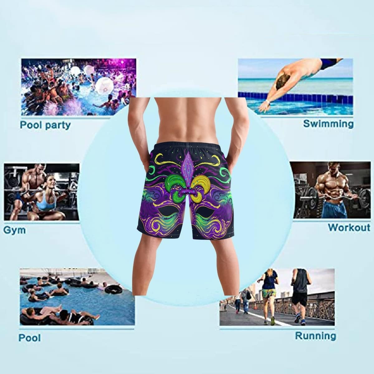 Men's Beach Shorts Mardi Gras Quick Dry Swim Trunks Shorts with Pockets for Men, S M L XL XXL
