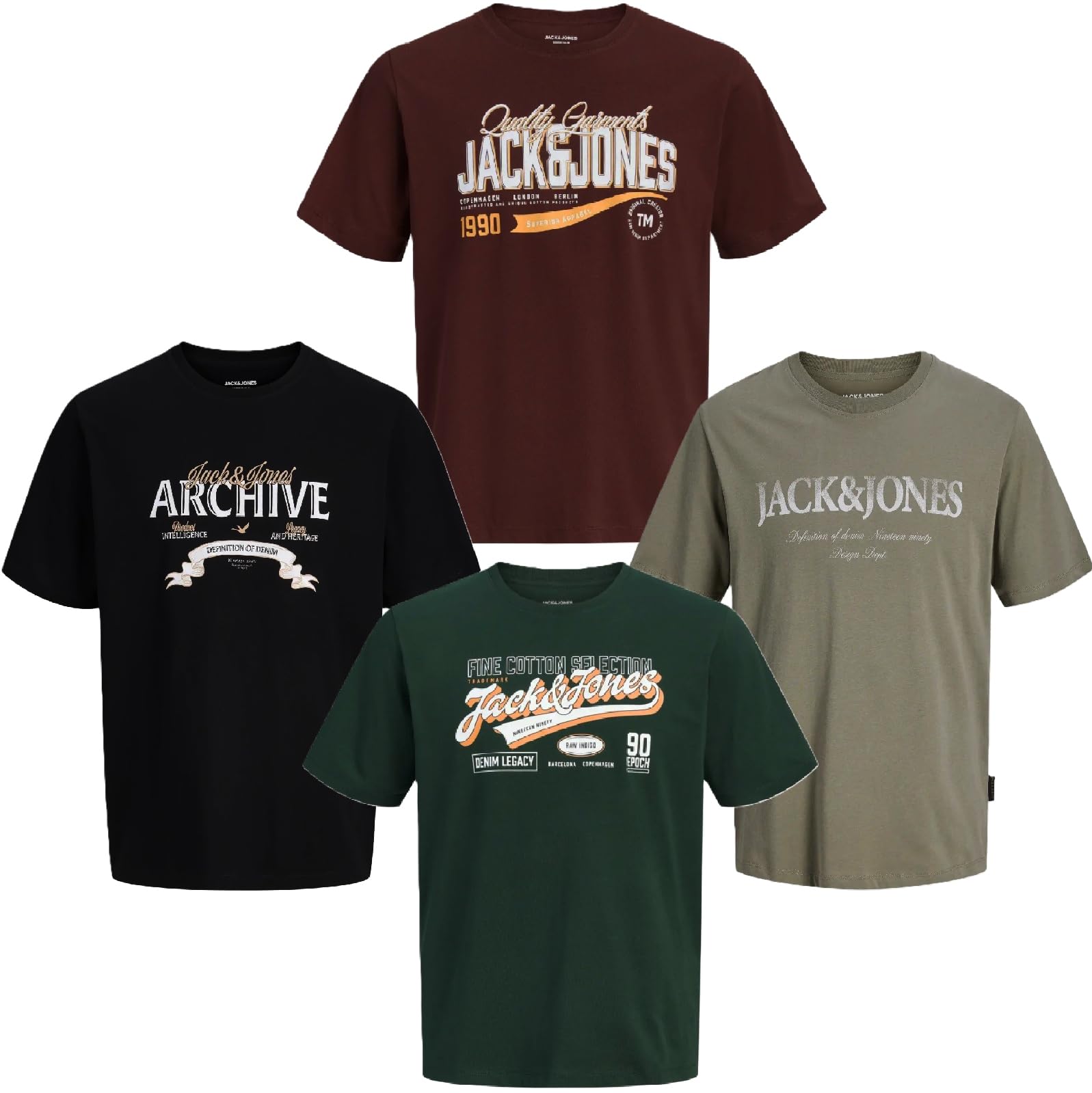 JACK & JONES Herren T-Shirt 4er Pack Rundhals O-Neck Tee Shirt S,M,L,XL,XXL NEU 71-8gr
