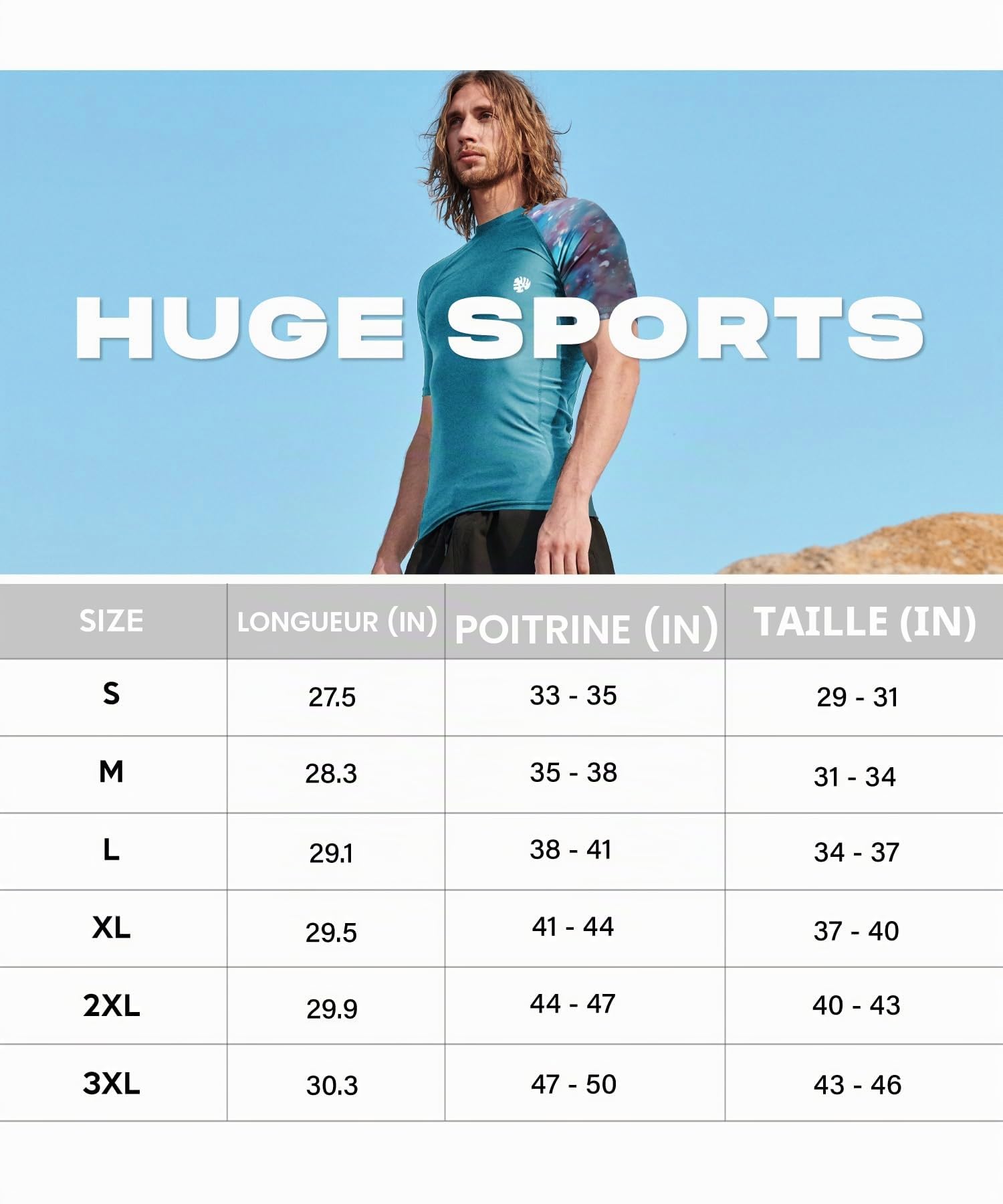 HUGE SPORTS Maillot de Natation pour Homme Rash Guard à Manches Courtes Compression Séchage Rapide, S