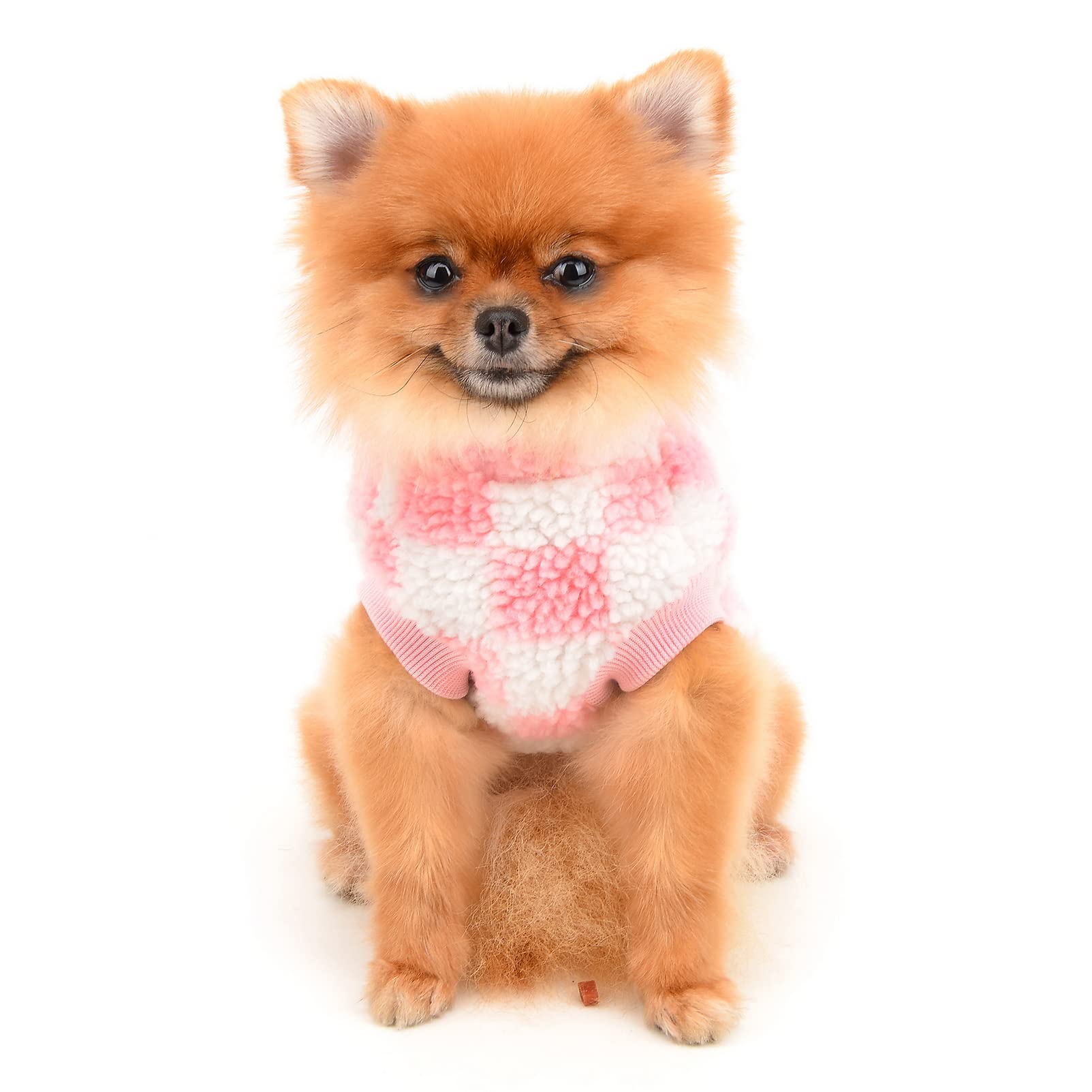 SMALLLEE_LUCKY_STORE Pet Fleece Checked Jumper Vest Turtleneck Pullover Sweaters Soft Sweatshirt for Small Dogs Cat Puppy Yorkie Chihuahua Warm Autumn Winter Clothes,Pink,M - Image 3
