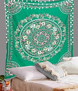 ANJANIYA Floral Mandala Tapestry Wall Hanging Indian Tapestry Dorm Décor Tapestry Hippy Wall Art Psychedelic Hippie Wall Hanging Bohemian Décor (Black, Medium (54X60 inches))