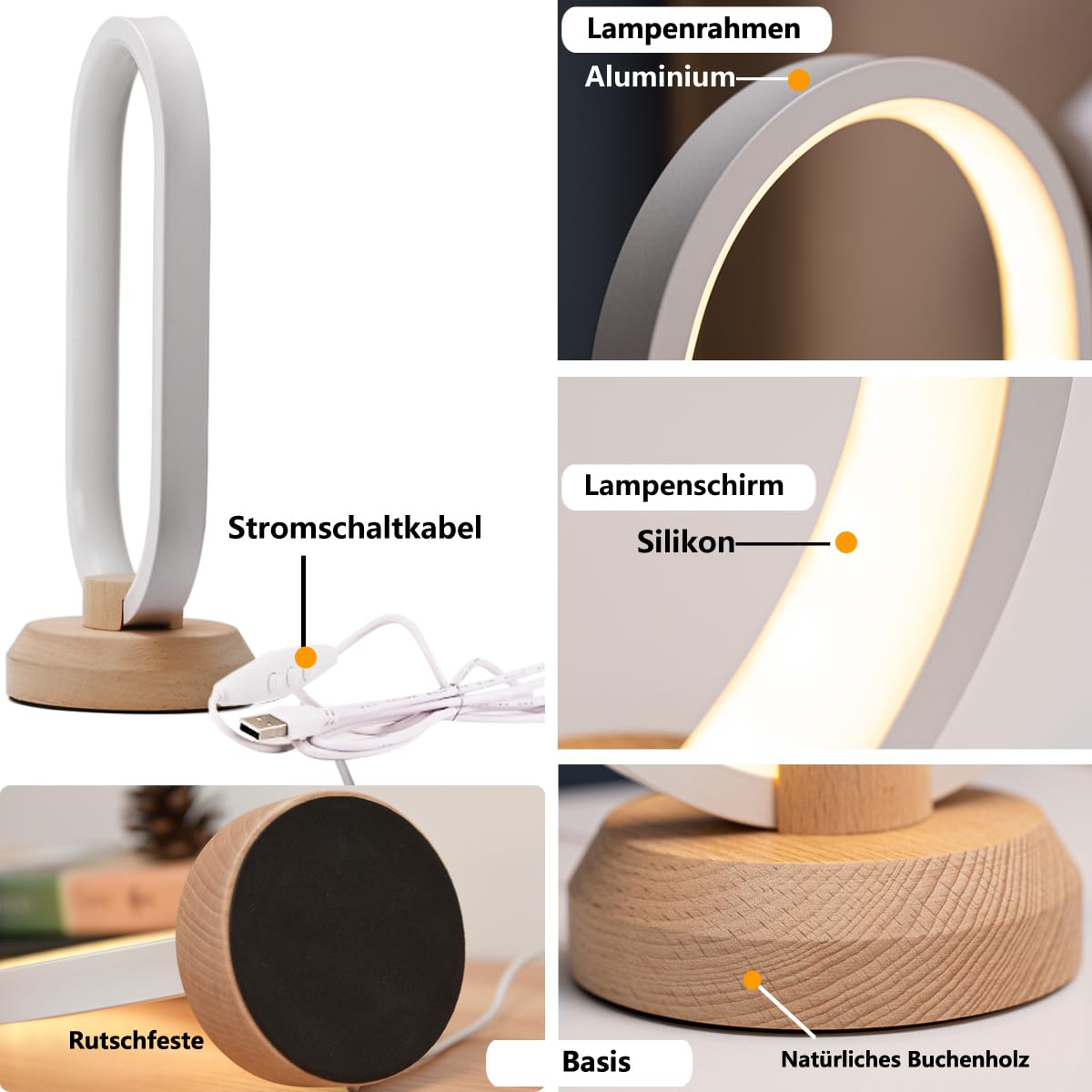 Lampada da tavolo moderna a LED, ovale, da comodino, dimmerabile, piccola lampada da tavolo per camera da letto, 3000 K-6000 K, luminosità 5, lampada decorativa creativa per soggiorno, bambini,