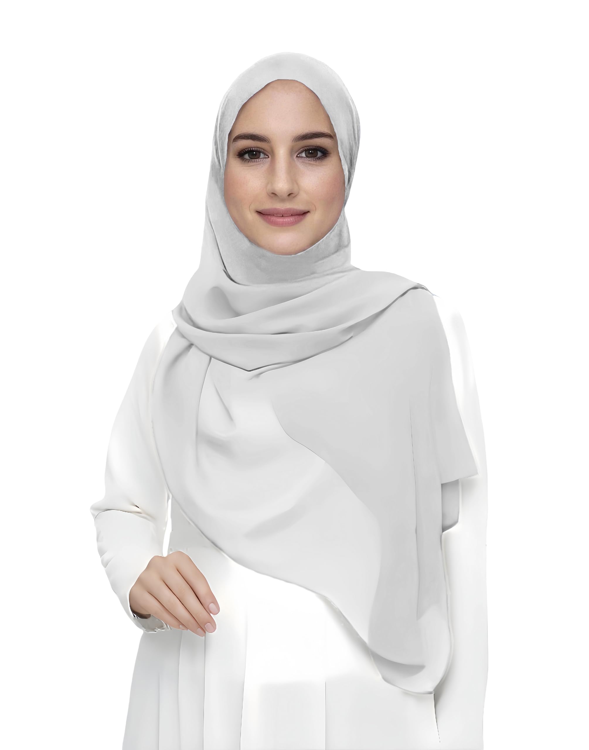 Premium Chiffon Hijab Head Scarf Shawl Wrap for Muslim Women Lightweight (Silver)