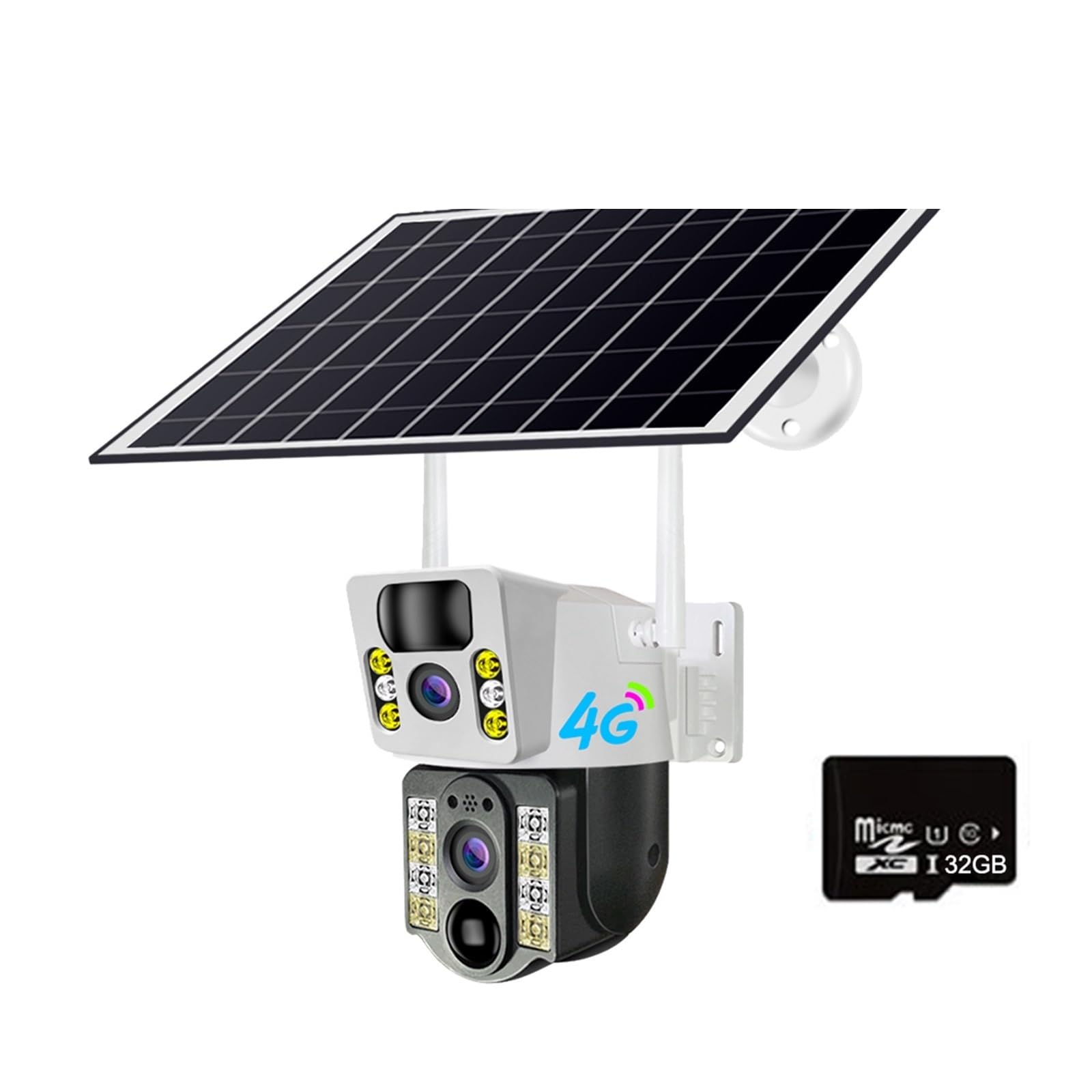Oshpmbdlyfj 4G Cam 32G Card 8Mp 4K Wireless Solar Camera 4G Sim Outdoor Dual Lens Wifi Ip Camera Pir Night Vision Cctv Security Protection Monitor(4G Cam 32G Card)