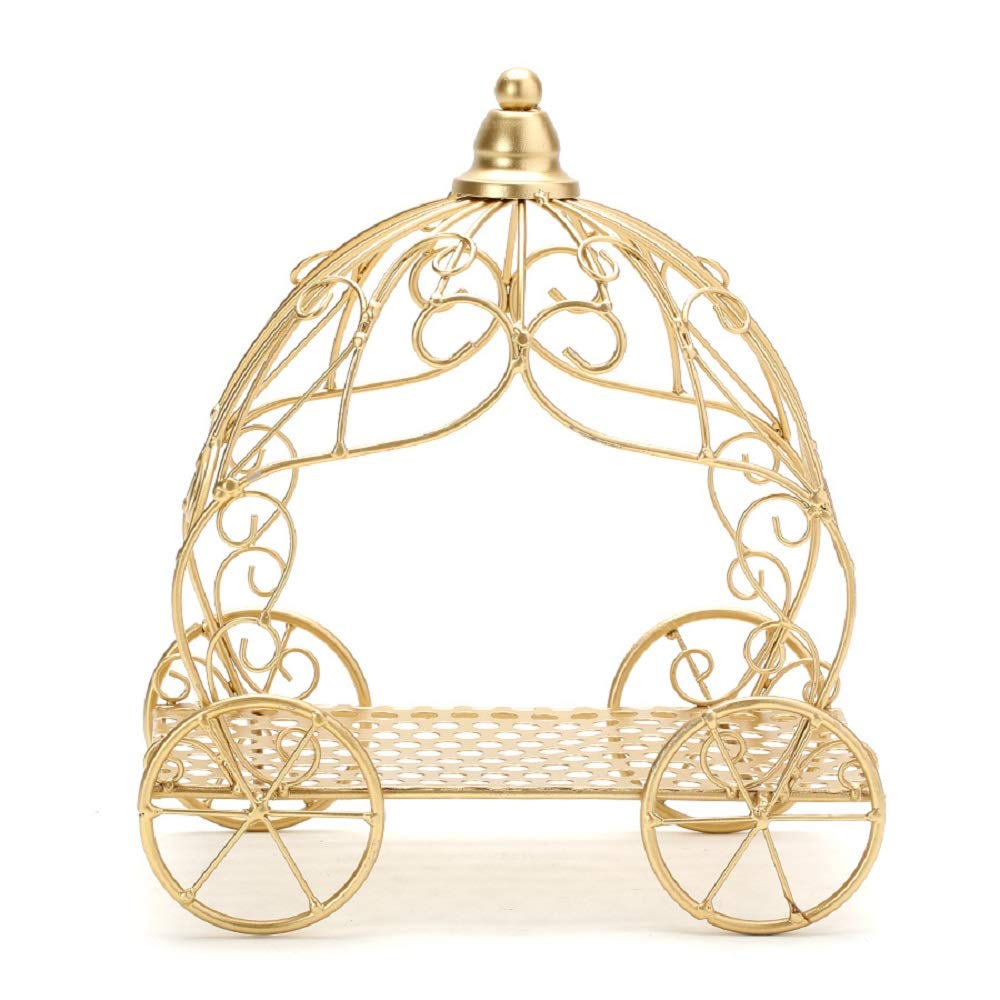 Metal Pumpkin Carriage with Curling Wire Vines for Wheels - Durable Pumpkin Carriage Decor for Wending Centerpieces and Fairytale-Themed Parties - 11.5" - Gold