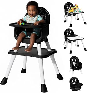 UNISWAN 6-in-1 Convertible Baby High Chair for Babies & Toddlers - Easy Clean, 5-Point Safety Harness, Multi-Mode Black Highchair