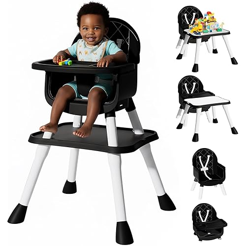 UNISWAN 6 in 1 Baby High Chair, Convertible Highchair for Babies and Toddlers (Black)