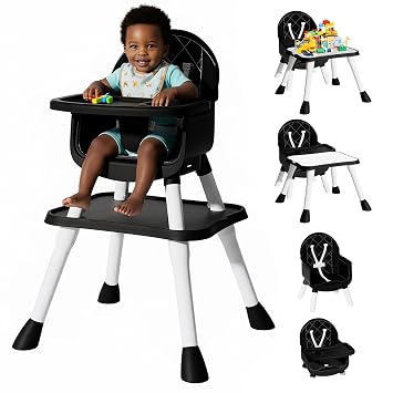 UNISWAN 6 in 1 Baby High Chair, Highchair for Babies and Toddlers | Convertible Highchair, Booster Seat, 5-Point Harness, Kids Learning Table & Chair