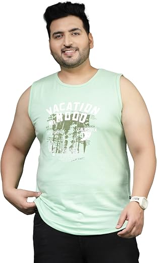 Rigo Cotton Printed Plus Size Vest for Men | Round Neck, Regular Fit,Sleeveless Plus Size T-Shirt Vest for Men -Perfect fo...