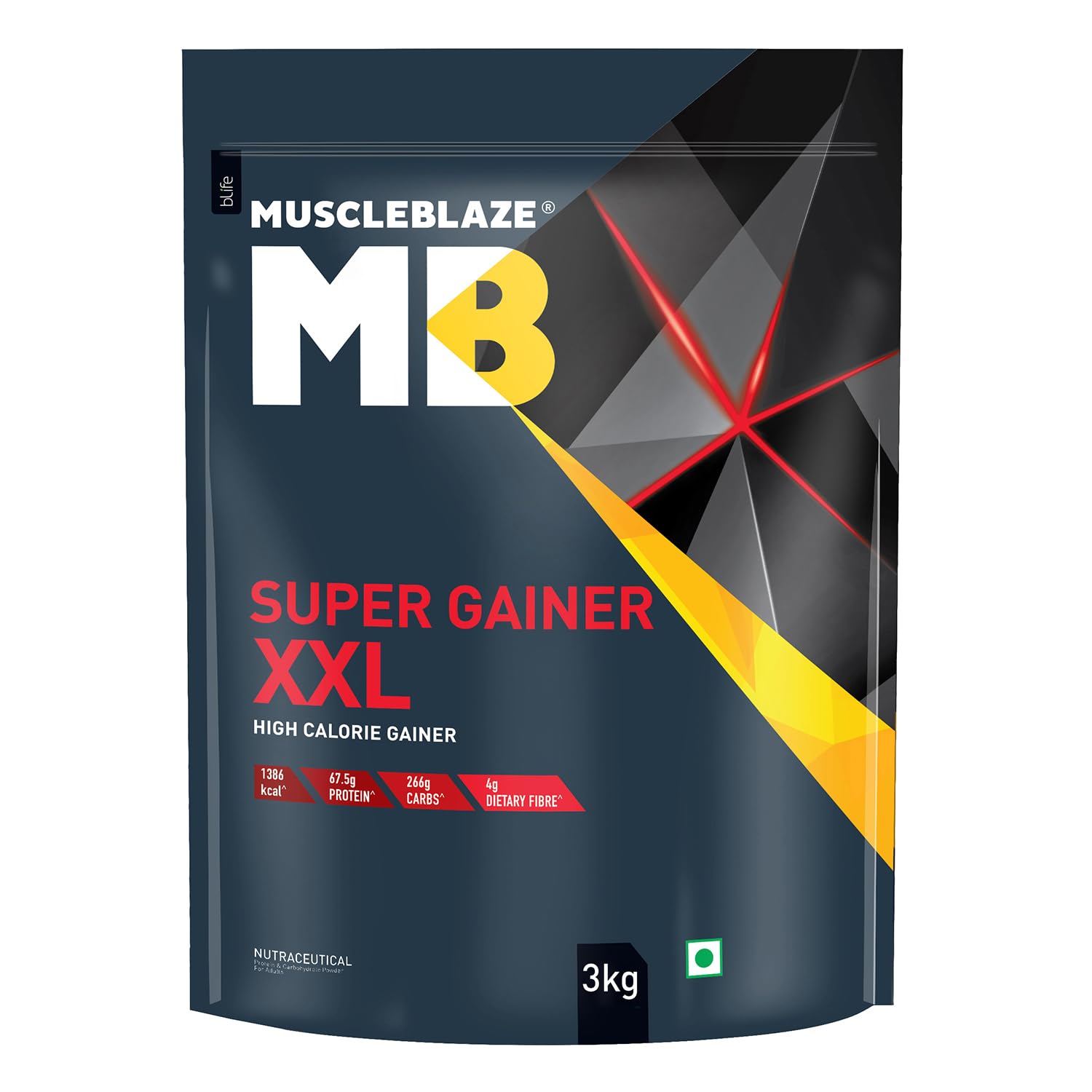 MuscleBlaze Super Gainer Xxl (Choco Caramel,3 Kg / 6.6Lbs)|Muscle Mass High Protein Gainer,Powder,1 Count,30 Servings