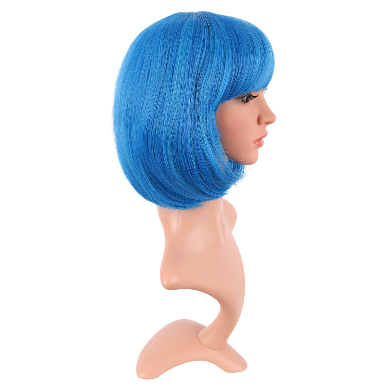 MapofBeauty 12 Inch /30 cm Fashion Lady Short Straight Synthetic Flat Bangs Bob Wig (Mixed Vivid Blue), 21.5 inch - Image 3
