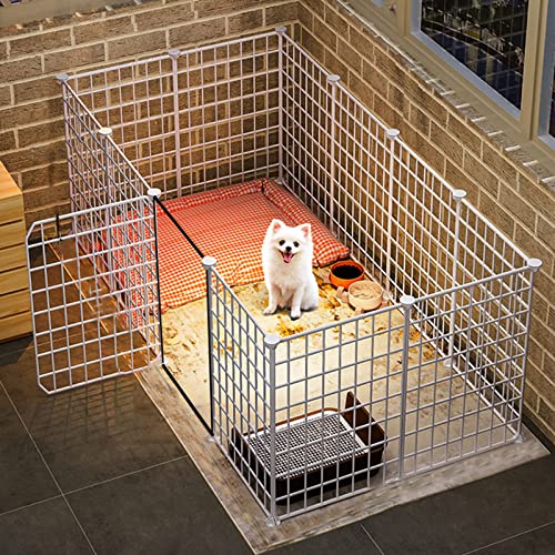 ペット用プレイペン、犬用プレイペン - 猫用プレイペン、犬用ペン屋内、屋内屋外用DIY小動物ケージ、子犬、子猫、モルモット、ウサギ用金属ワイヤーヤードフェンス(12PCS-With door-75-147-47cm)