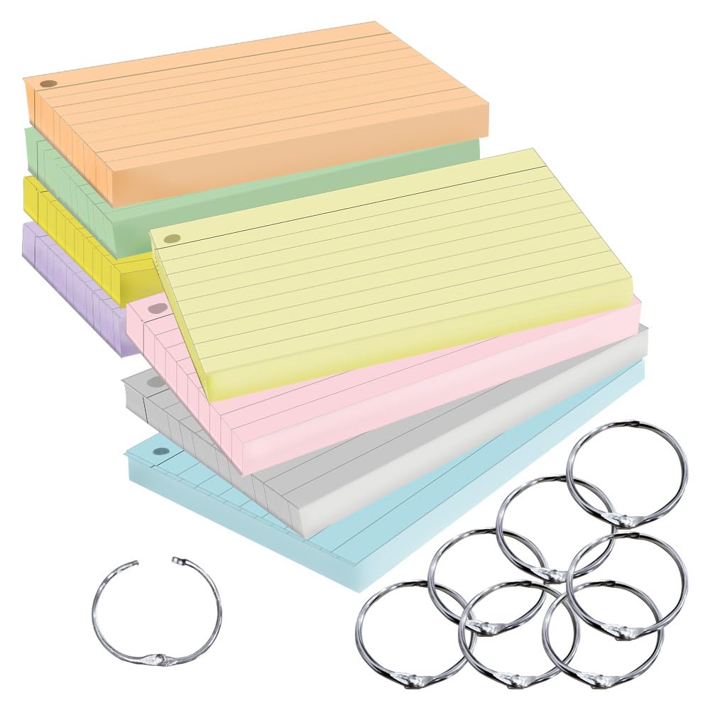 PRICARO Cartoncini a righe formato A7 forati con anelli in metallo 8 colori 400 pezzi