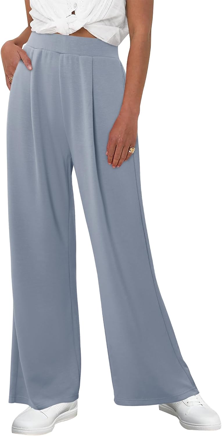 Angerella Womens Baggy Wide Leg Pants High Waisted Casual Lounge Pant Loose Comfy Stretchy Trousers with Pockets
