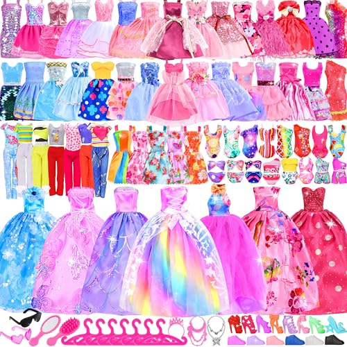 71 Pack Doll Clothes and Accessories - 5Princess Dress 9 Fashion Dress Cloth 3 Top and Pants 3 Bikini Swimsuits 20 Shoes 28 Other Doll Accessories Size Suit for 11.5 Inch Dolls