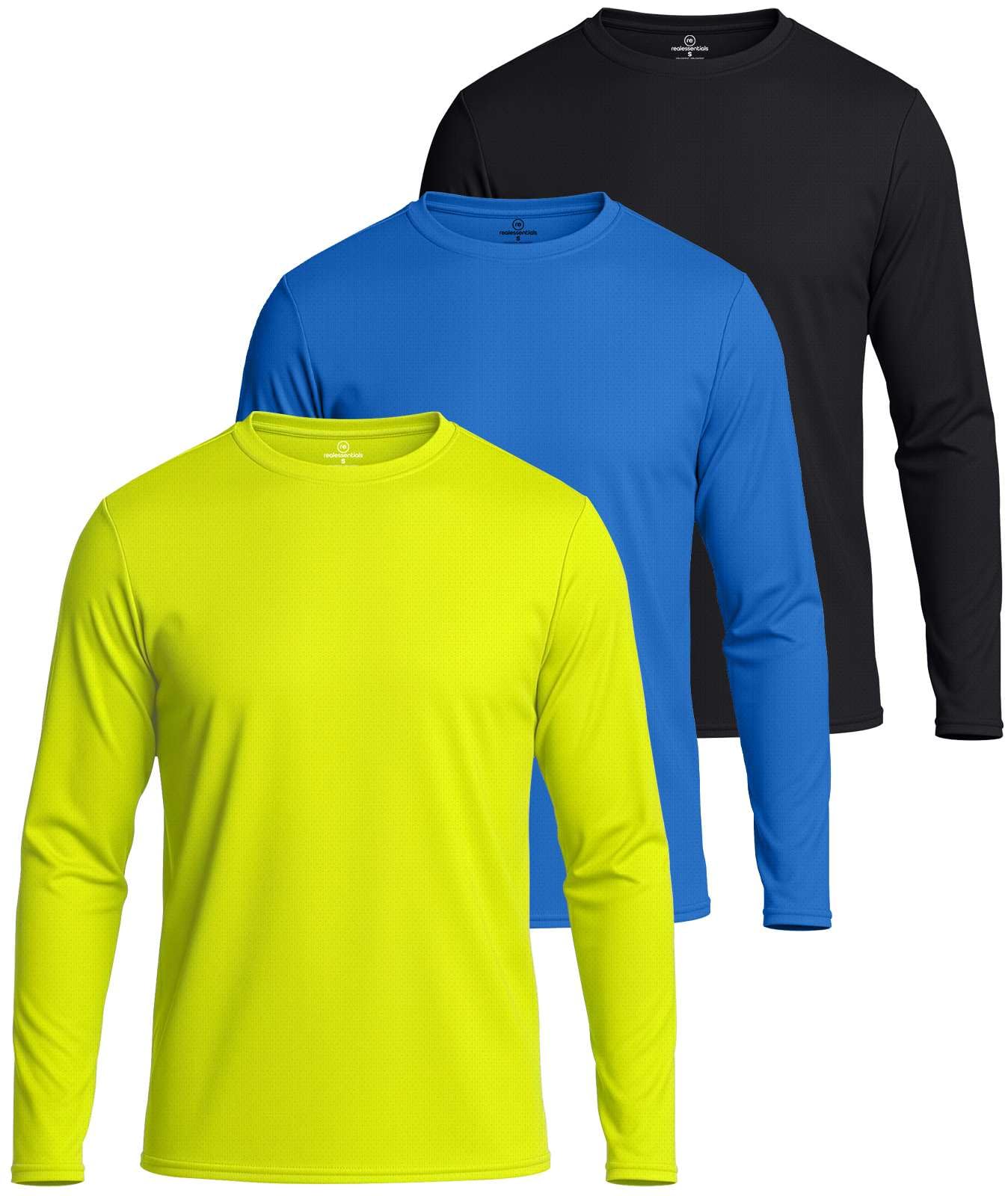 Real Essentials 3 & 5 Pack: Men's Mesh Quick Dry Athletic Long Sleeve T-Shirt UPF SPF UV Sun (Available in Big & Tall)