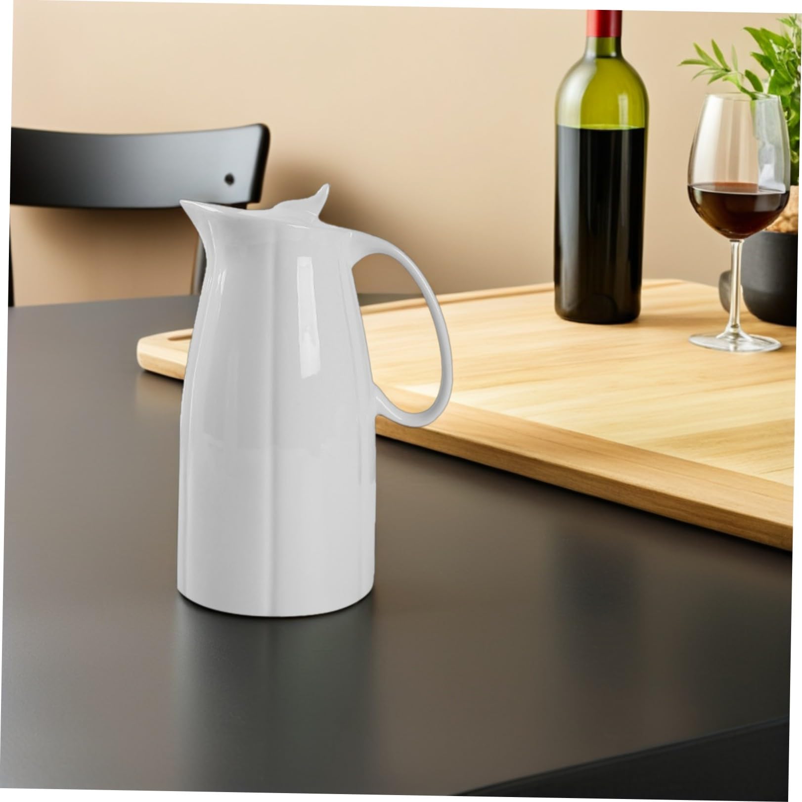VILLCASE Pichet avec Fond Rond et Bouche Étroite Résistant Haute Température 2300ml en Céramique Blanc Cuisine et Tables à Manger