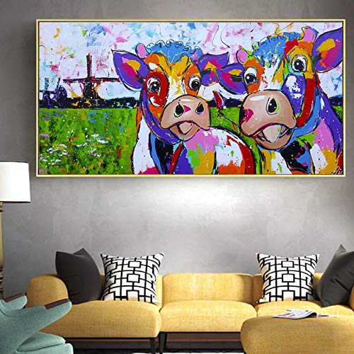 Toile peinture moderne deux vache 60x120cm pour affiche murale
