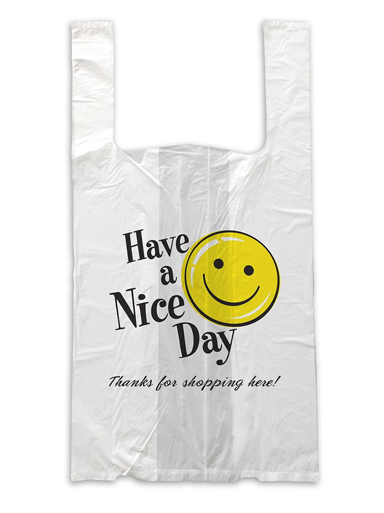 RollMate1006378 Bagging Solution, Happy Face, 10 Micron, Medium, 9.5" x 6" x 18", White (Pack of 2000)