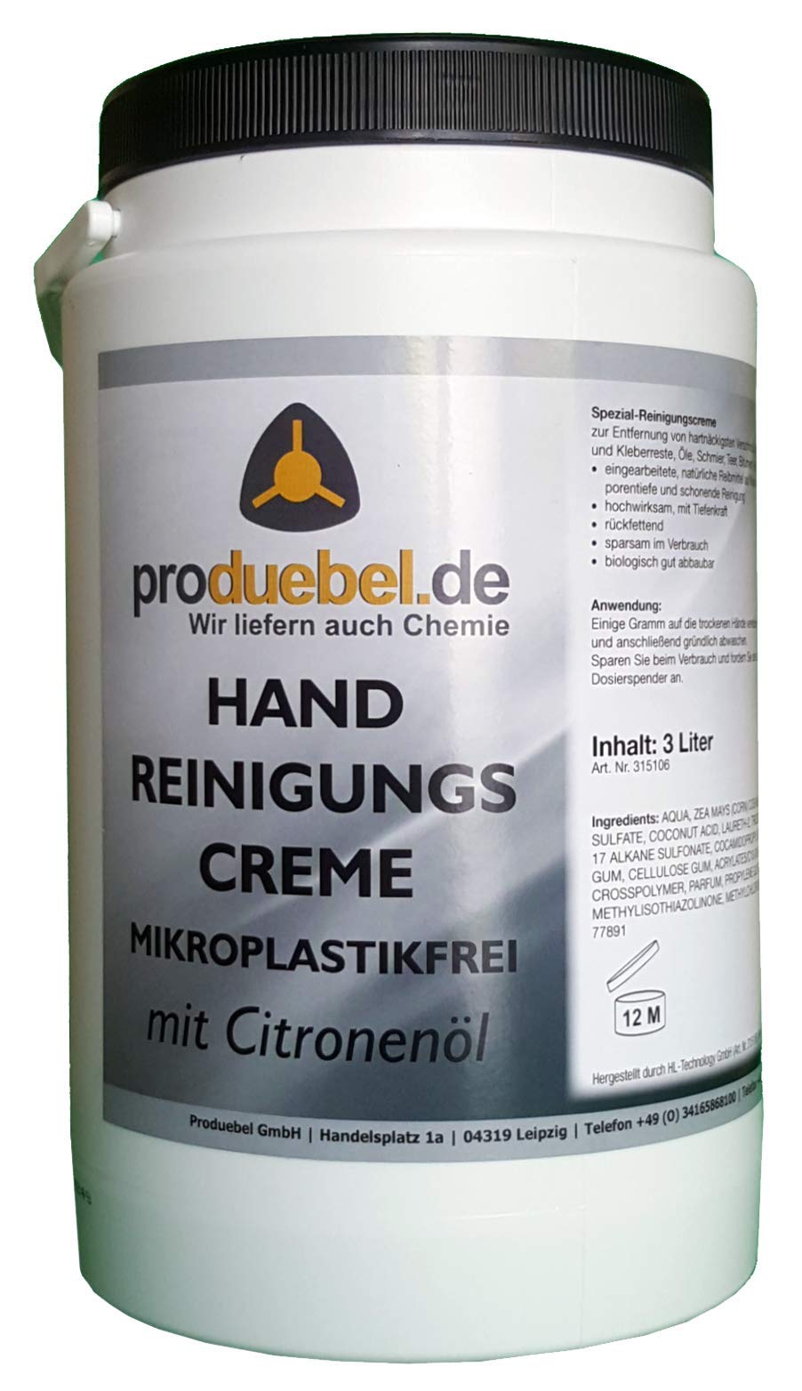 Handreinigungscreme mit Citronenöl Runddose 3 Liter Mikroplastikfrei