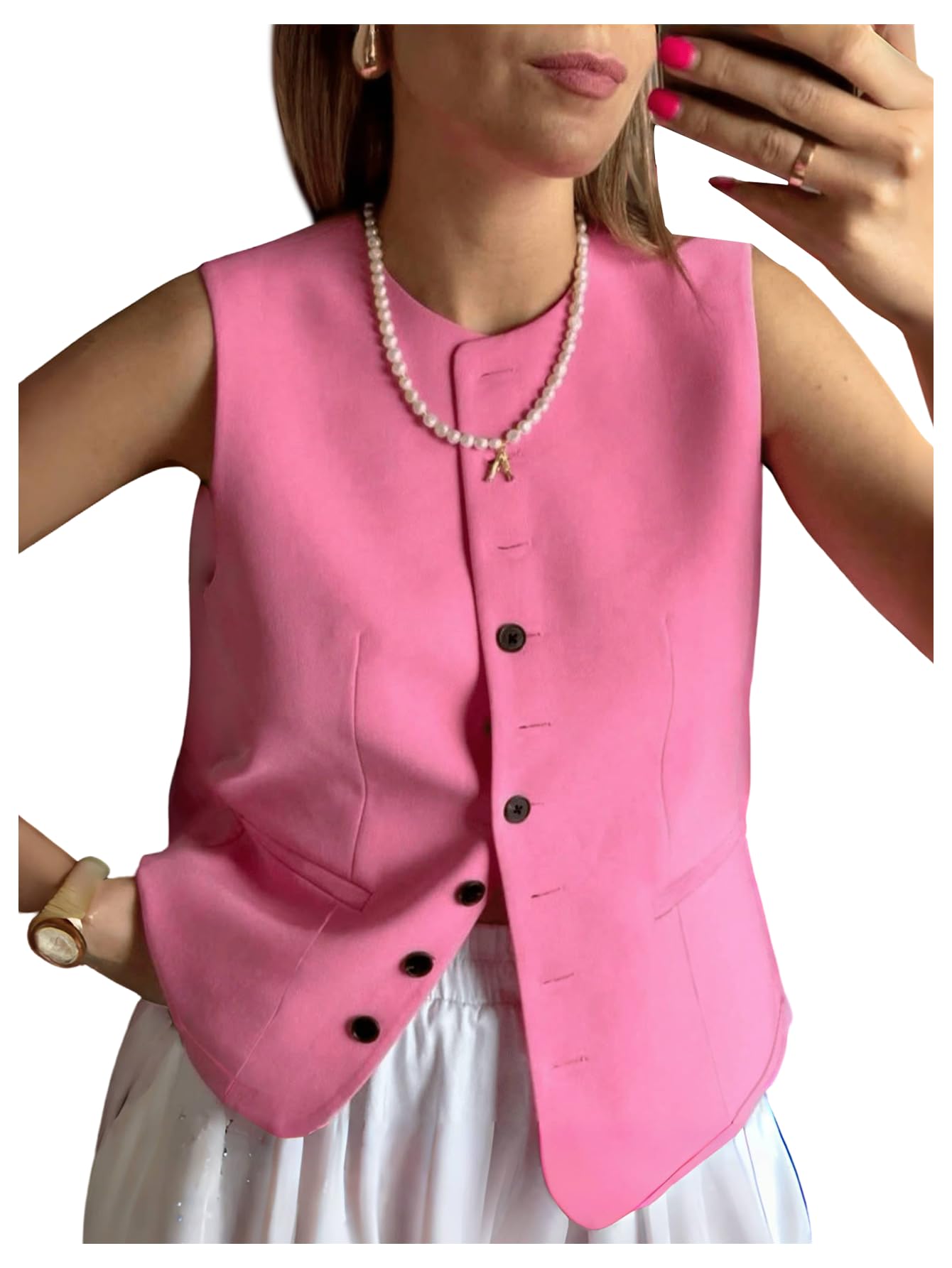 SweatyRocks Womens Suit Vest Tops Business Casual Button Down Sleeveless Blazer Waistcoat