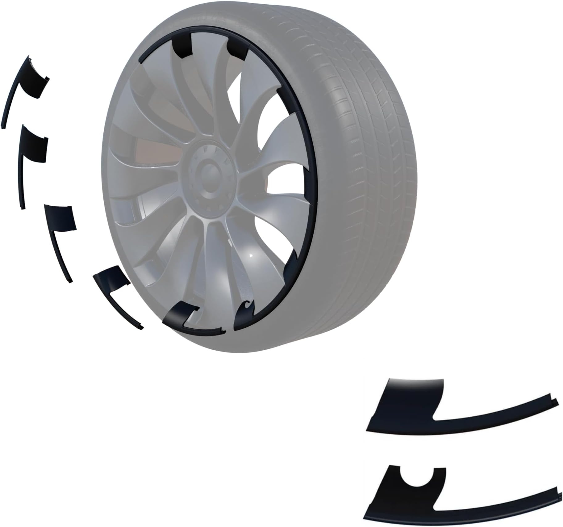 Tesla Model Y 21 inch RimCase Protectors by MagBak - Patented Curb Rash & Rim Protection, Durable & Replaceable Segments (4 Wheel set, Black Model Y Performance Uberturbine Rim Protectors)