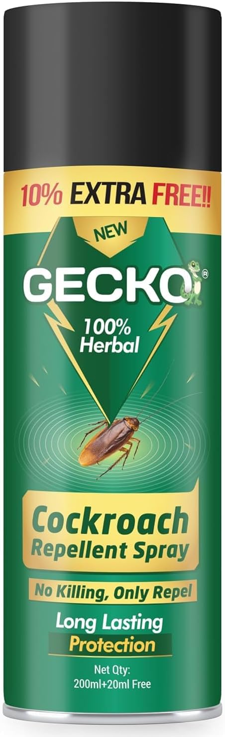 Gecko Cockraoch Repellent Spray - Non-Toxic Cockroach Repellent for Home, Kitchen, and Office, Human & Pet Friendly with Refreshing Fragrance and biodegradable 100% Natural(200Ml)