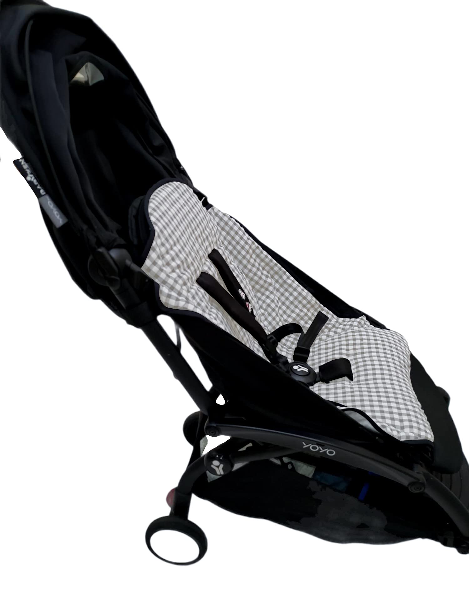 Colchoneta o funda para silla carrito compatible con Babyzen Yoyo. Vichy (Gris)