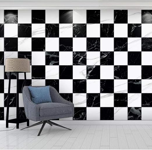 Amazon Xueshao カスタム3d壁紙現代黒白格子大理石防水壁画キッチンリビングルームレストラン写真背景壁アート 280x0cm 壁紙