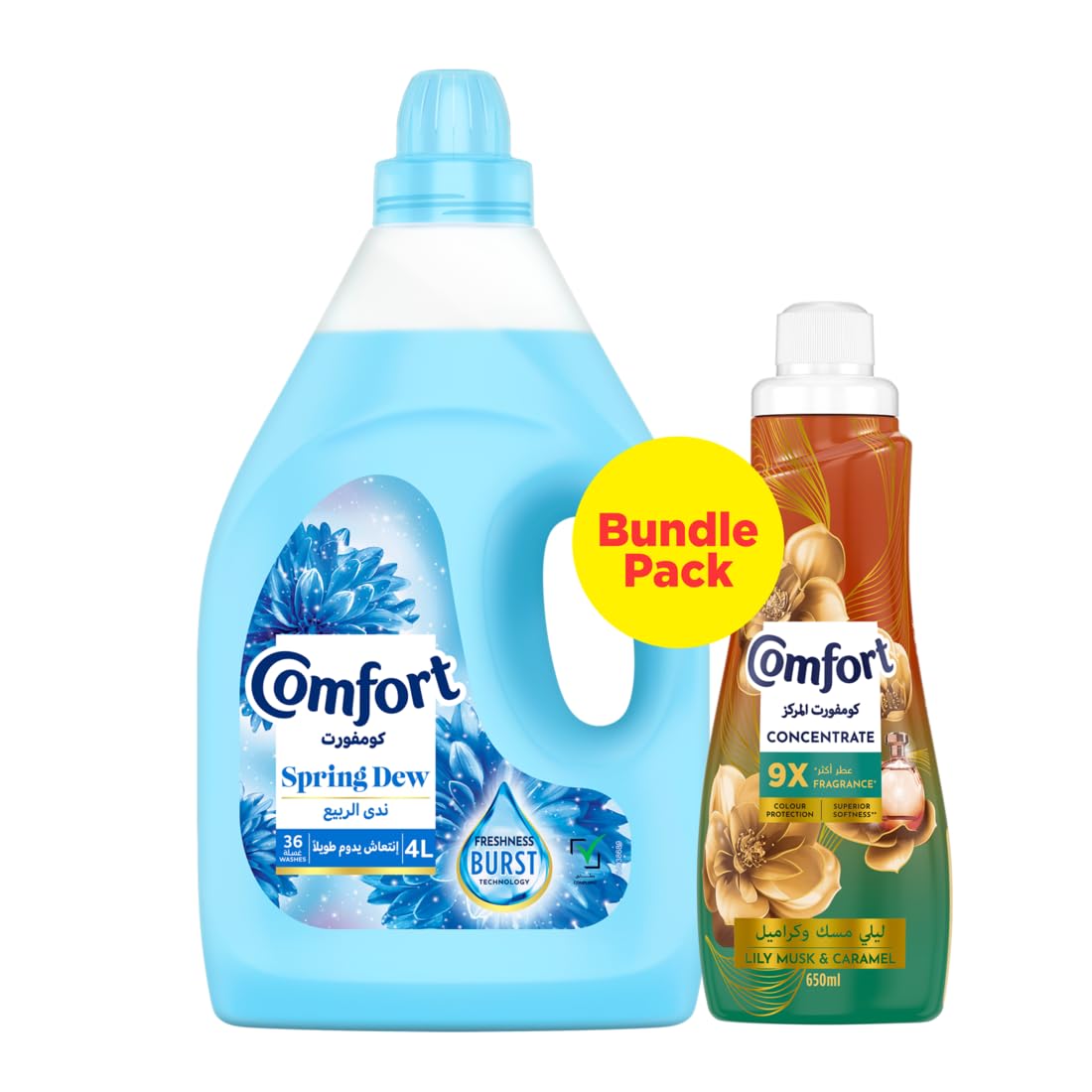 Comfort Concentrated Fabric Softener, Spring Dew & Charm, for long-lasting fragrance, 4L + 650ml