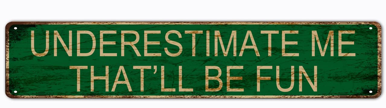 Underestimate Me That'll Be Fun Retro Tin Signs Aluminum Metal Sign for Kitchen Home Garden Wall Bar Cafe Decor 4x16 Inch