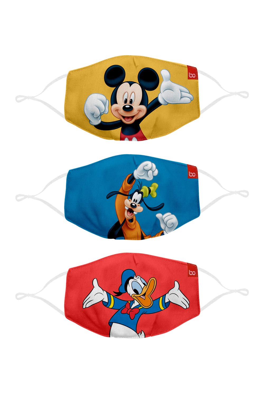 Bon Organik Mickey Donald & Pluto (OFFICIAL MERCHANDISE) 2 Ply Printed Cotton Cloth Face Mask Bundle For Kids (Set Of 3)