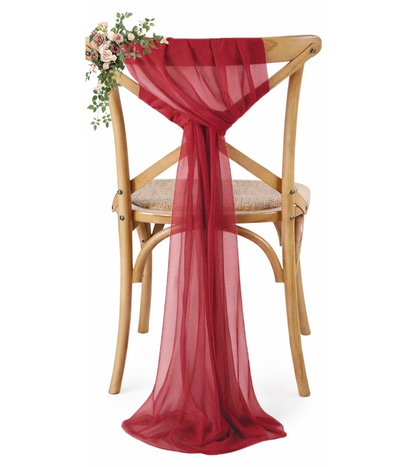 VDS Pack of 200, Apple Red, Sheer Chiffon Chair Sashes Bows Chair Cover Back Tie Ribbon for Wedding Birthday Baby Shower Engagement Ceremony Event Party Banquet Restaurant Dining Chair Decoration