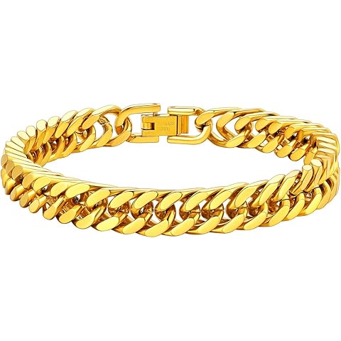 ChainsHouse Stainless Steel Cuban Link Bracelet, 8mm/12mm/17mm Width, 7.5