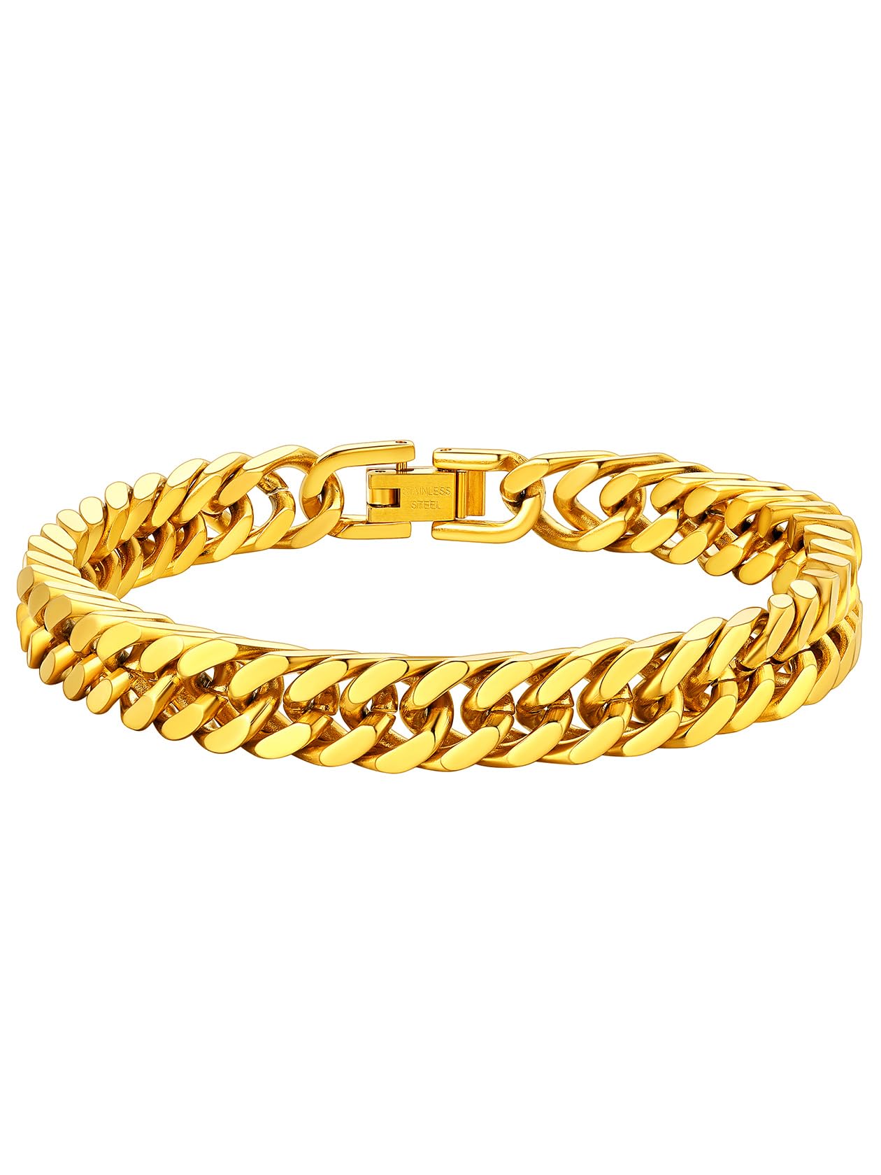 ChainsHouse Stainless Steel Cuban Link Bracelet, 8mm/12mm/17mm Width, 7.5"/8.3"/9", 18K Gold Plated Chain Wrist Bracelets for Men Women, Send Gift Box