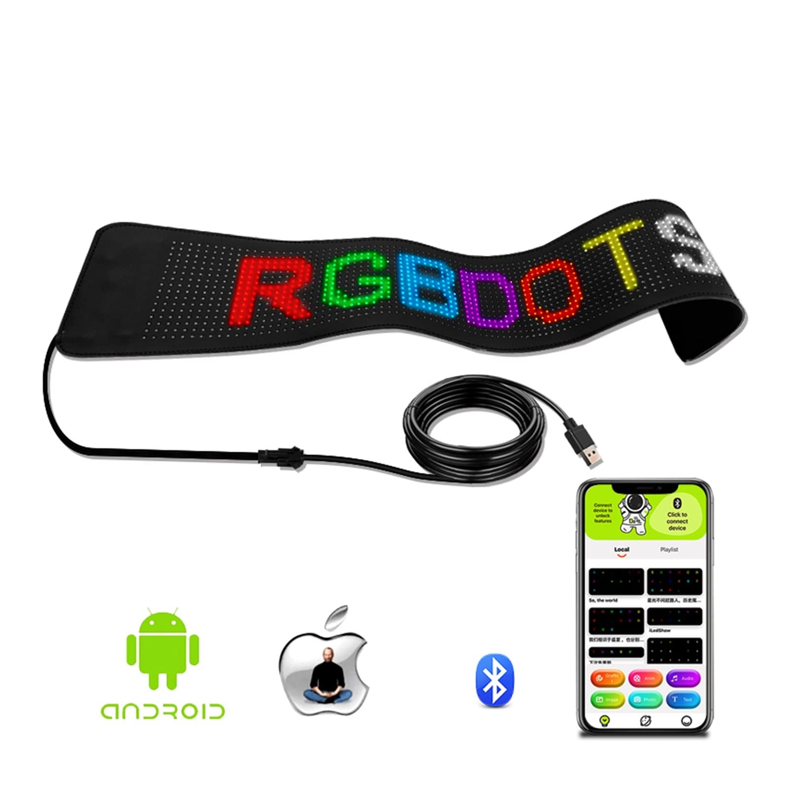 Panel LED Elastyczny ekran reklamowy LED Wzór DIY Tylne okno samochodu Led Przewijany wyświetlacz napisów USB Przednia szyba Elektroniczne światło ekranu do samochodu, baru, hotelu, ciężarówki(1664RGB