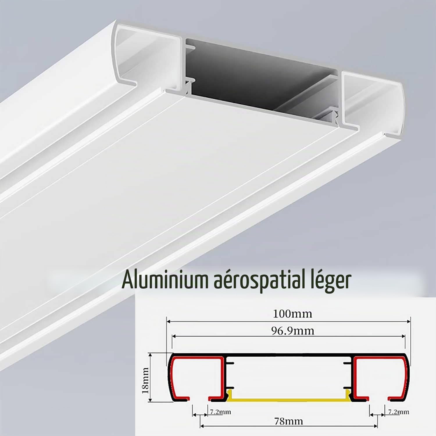 Tringle à rideaux à rail à double rangée en aluminium avec finition mate, très résistante, facile à installer au plafond, gris, 2,9 m