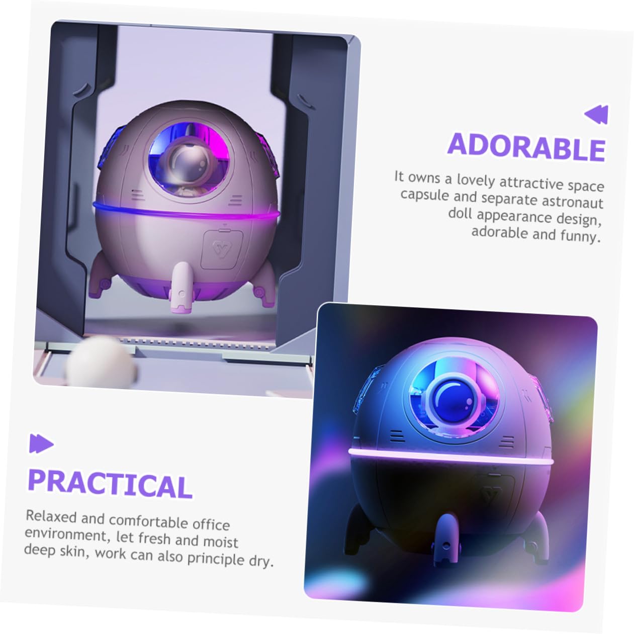 Humidificador de Aire para Bebés Luz Nocturna Colorida Diseño Nave Espacial Capacidad 220ml Silencioso para Dormitorio y Oficina