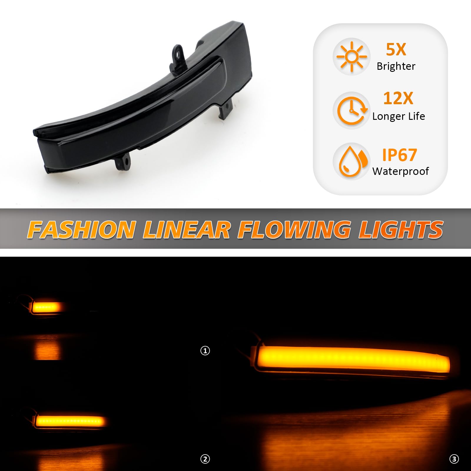D-Lumina Dynamiczne kierunkowskazy LED do lusterka bocznego, sekwencyjnego kierunkowskazy, kompatybilne z Mitsubishi Outlander 2013-2020, Mitsubishi Lancer 2016