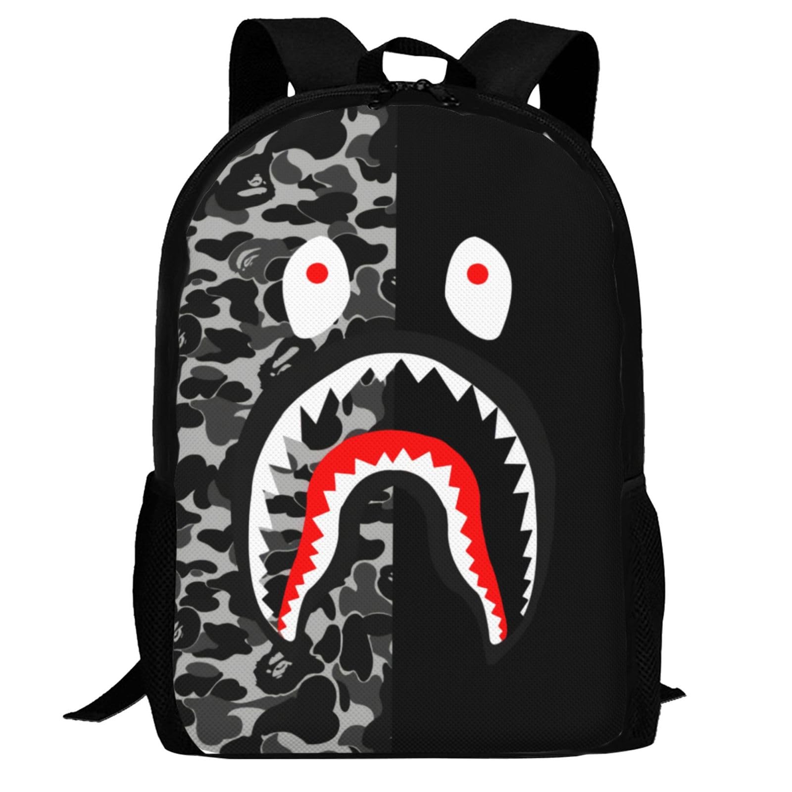 Camo Shark Backpack Laptop Backpack For Travel Bag Casual Daypack Hiking Bag For 17inch
