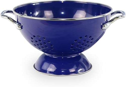 Miniatura 35 de Reston Lloyd, Cesta coladora de cocina de acero con recubrimiento en polvo de 1 cuarto de galón para drenar pasta, verduras y frutas, asas cromadas