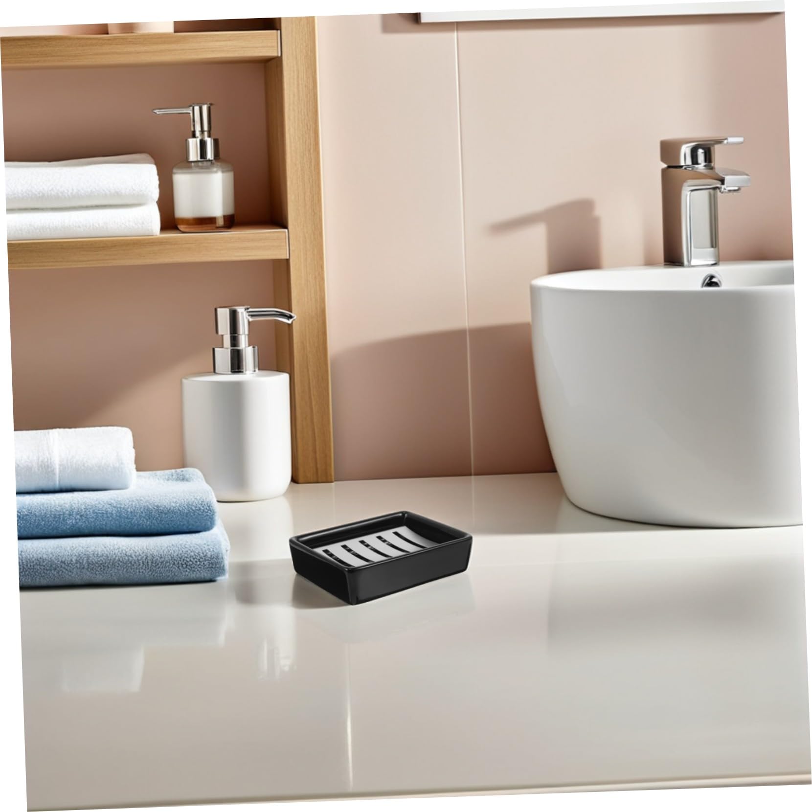 Jabonera de Baño Rectangular de Doble Capa Drenaje, de Cerámica y Acero Inoxidable para Jabón, Diseño Elegante y Autocontenida