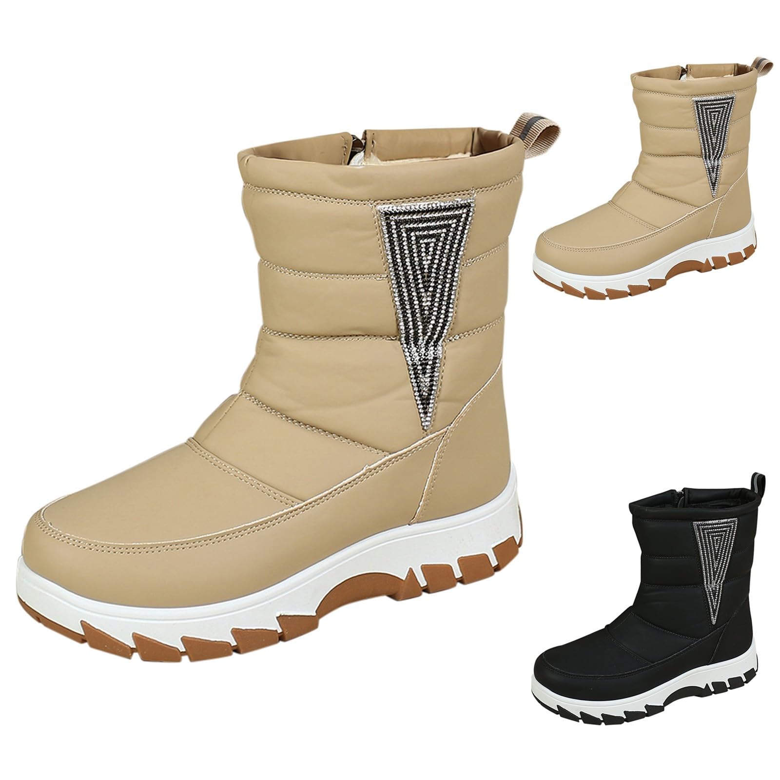 Stivali Da Neve Donna Stivali Pelliccia Fodera Calda Cerniera Impermeabile Stivaletti Suola Antistrappo Scarpe All'aperto Confortevole Scarpe Invernali