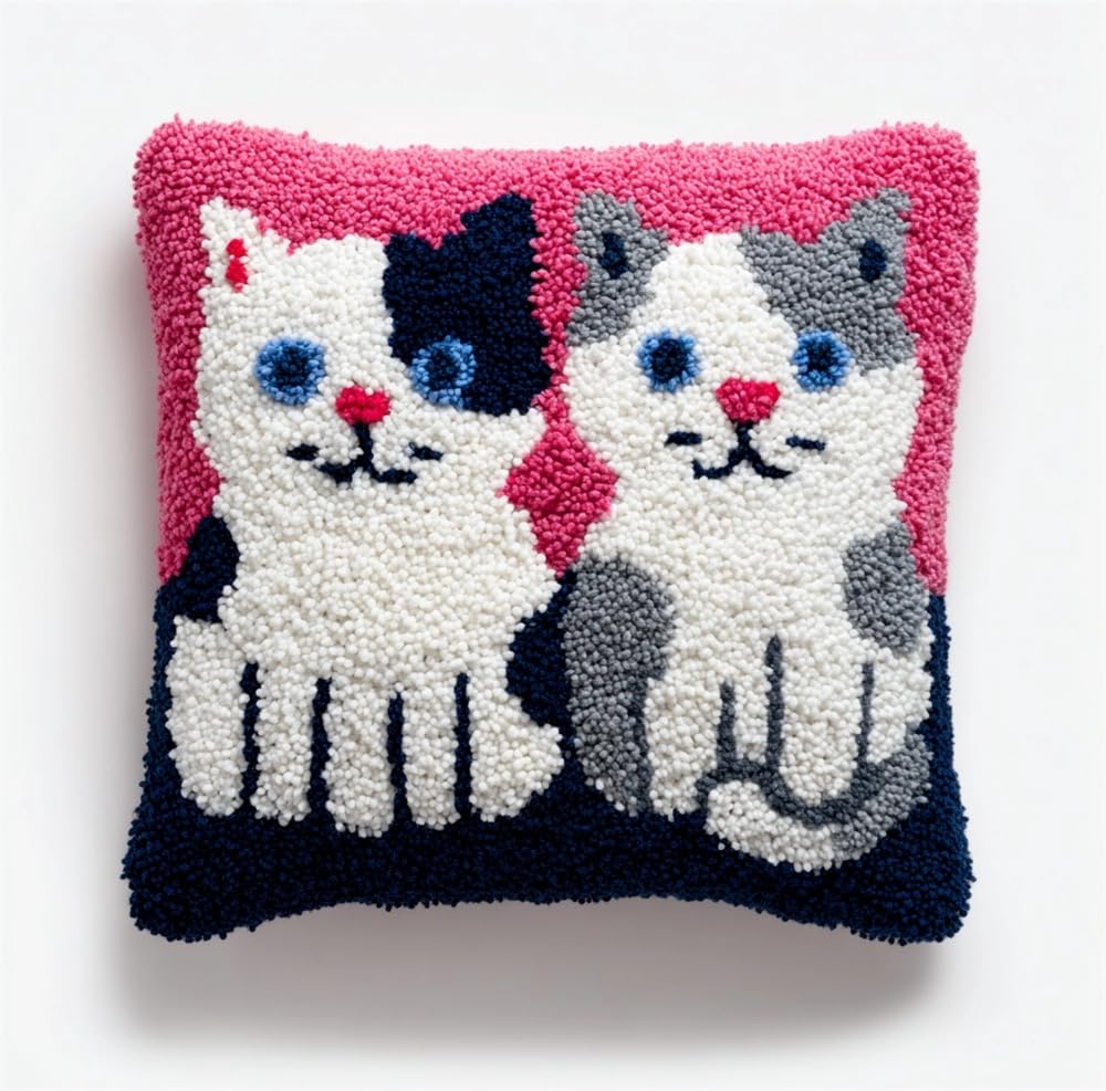 Kitphoenix Two Cute Cats Latch Hook Cushion Kits