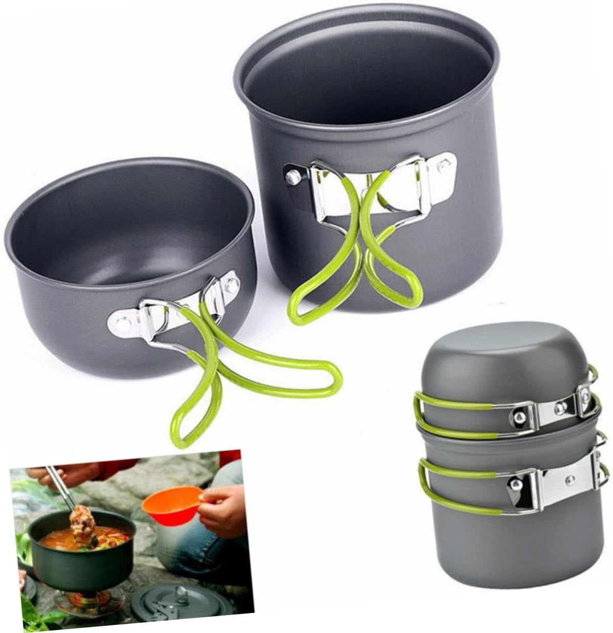KOMBIUDA 2pcs Portable Outdoor Cooking Set Lightweight Camping Pots Pans for Hiking Backpacking and Picnics for Outdoor Cooking and Easy Travel