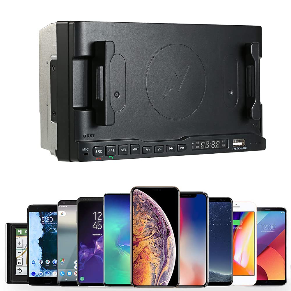 Wielofunkcyjny uchwyt samochodowy do telefonu z radiem Bluetooth 5.0, bezprzewodową ładowarką 15 W i portem szybkiego ładowania USB, odtwarzaczem MP3 AM FM do samochodów bez