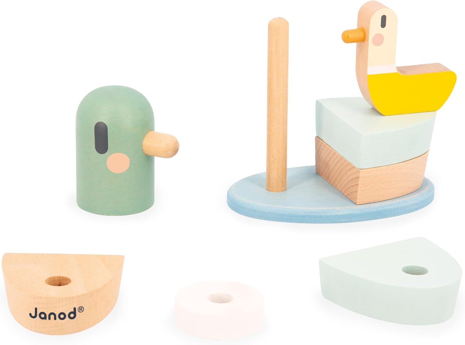 Janod Sweet Cocoon Duck-7x - Wood Stackable Pieces-Early-Learning Game-Develops Fine Motor Skills-12 Months +, J04059, Multicolor