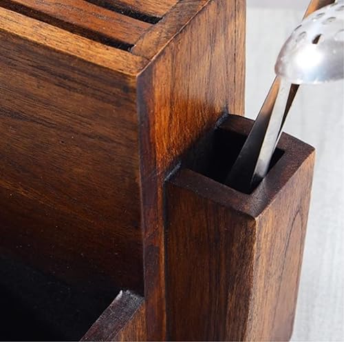 Miniatura 4 de AQUETI Knife Block Multifunction Kinfe Block Teak Carved Flower Storage Holder Household Durable Knife Stand for Kitchen Knife Holder Knife Storage