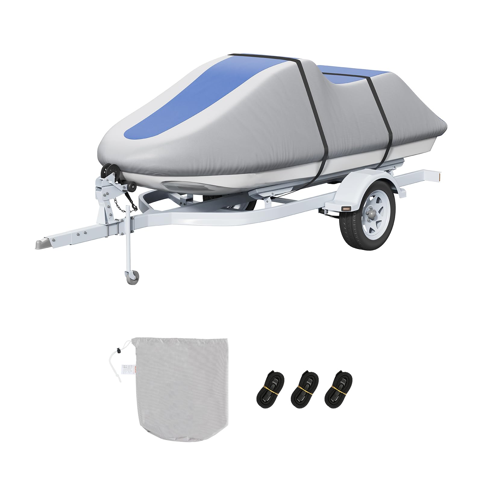 VEVOR Jet Ski Cover, 3200-3420 mm Trailerable Waterproof PWC Cover, Heavy-duty 600D Marine Grade PU Oxford Fabric, UV Resistant Seadoo Cover with Buckle Straps, Personal Watercraft Covers, Grey+Blue