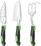 Garden Tools Set, 3 Pack Heavy Duty Gardening Tools Set Include Garden Shovel, Transplant Trowel and Hand Rake with Ergonomic Non-Slip Handle, Aluminum Alloy Lawn for Planting, Orange